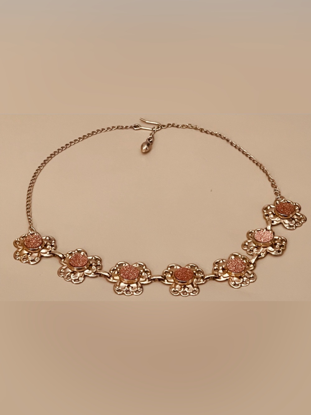 Choker Floral Settings With 7 Rose Gold Druzy Gems Dazzling Elegant Unique 16”l